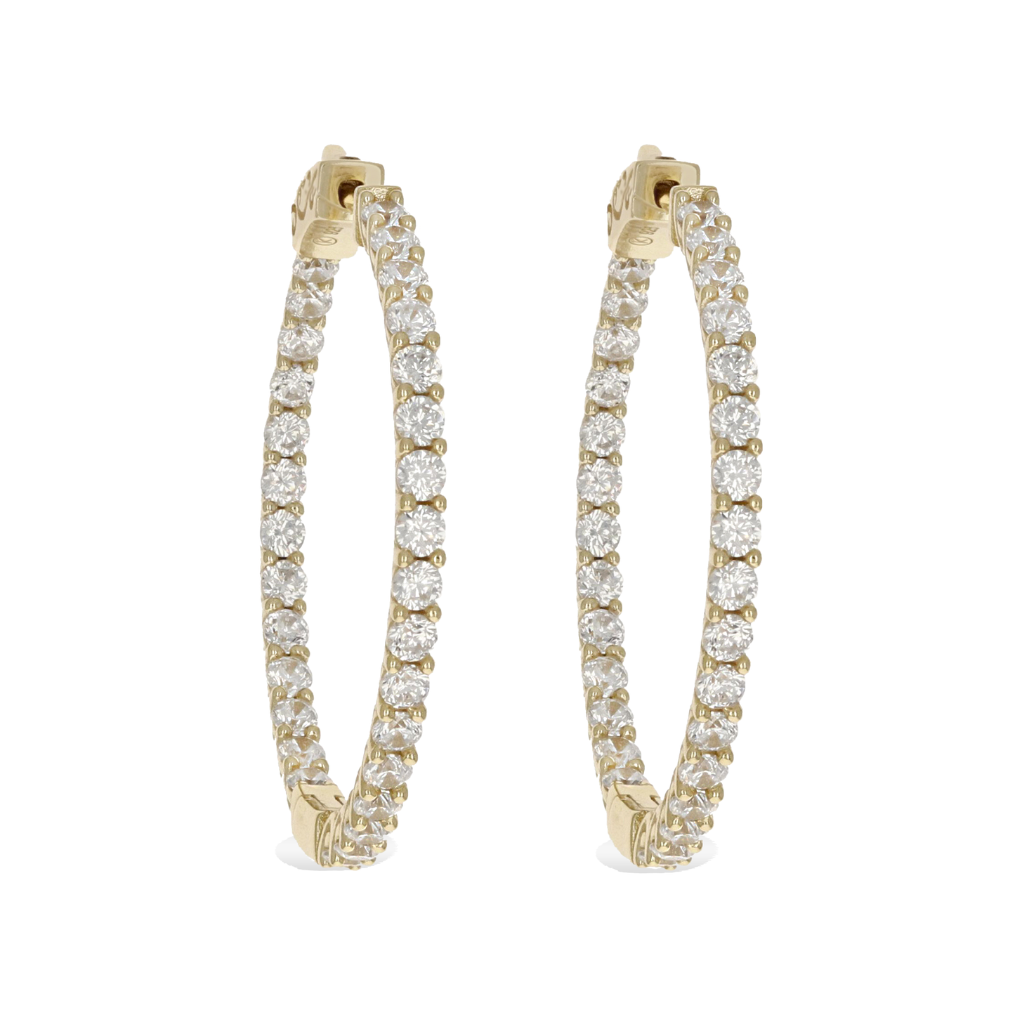 Gold CZ Hoop Earrings with a Push Button Clasp - Alexandra Marks Jewelry