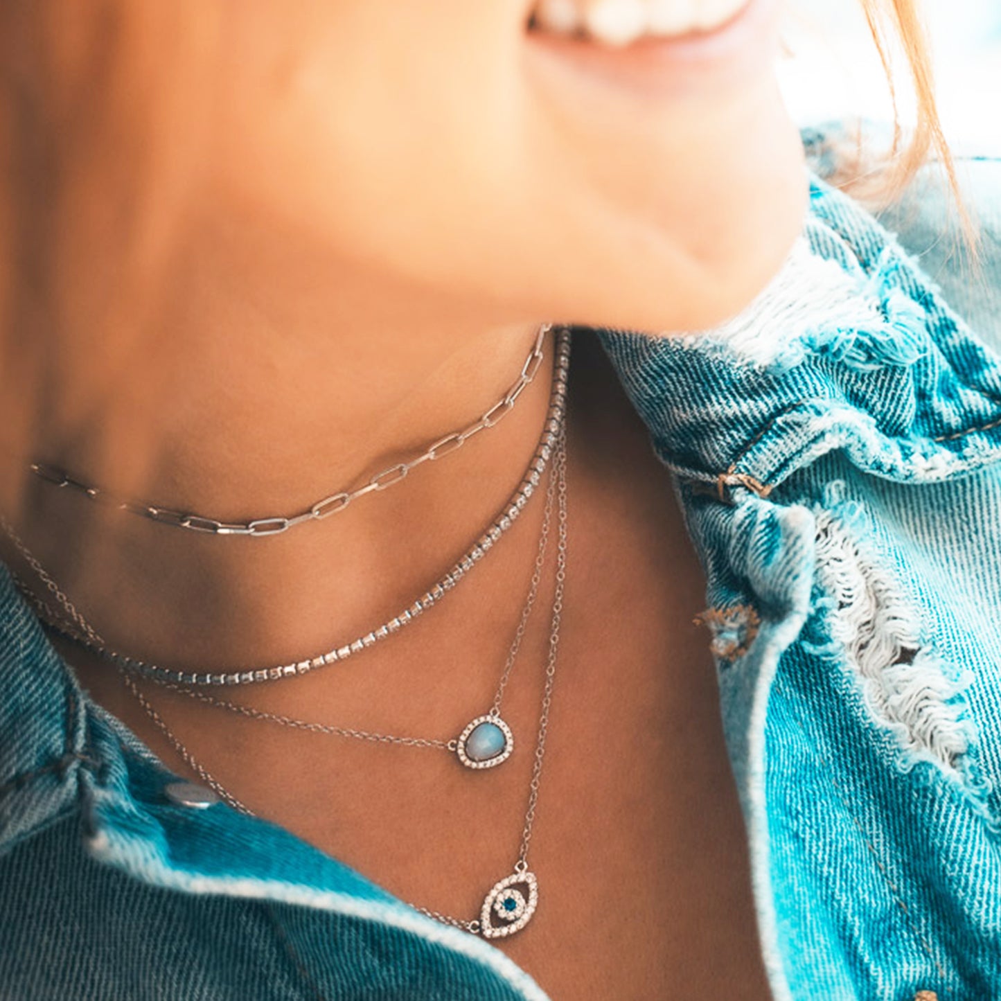 Wearing the sterling silver Opal Necklace from Alexandra Marks Jewelry