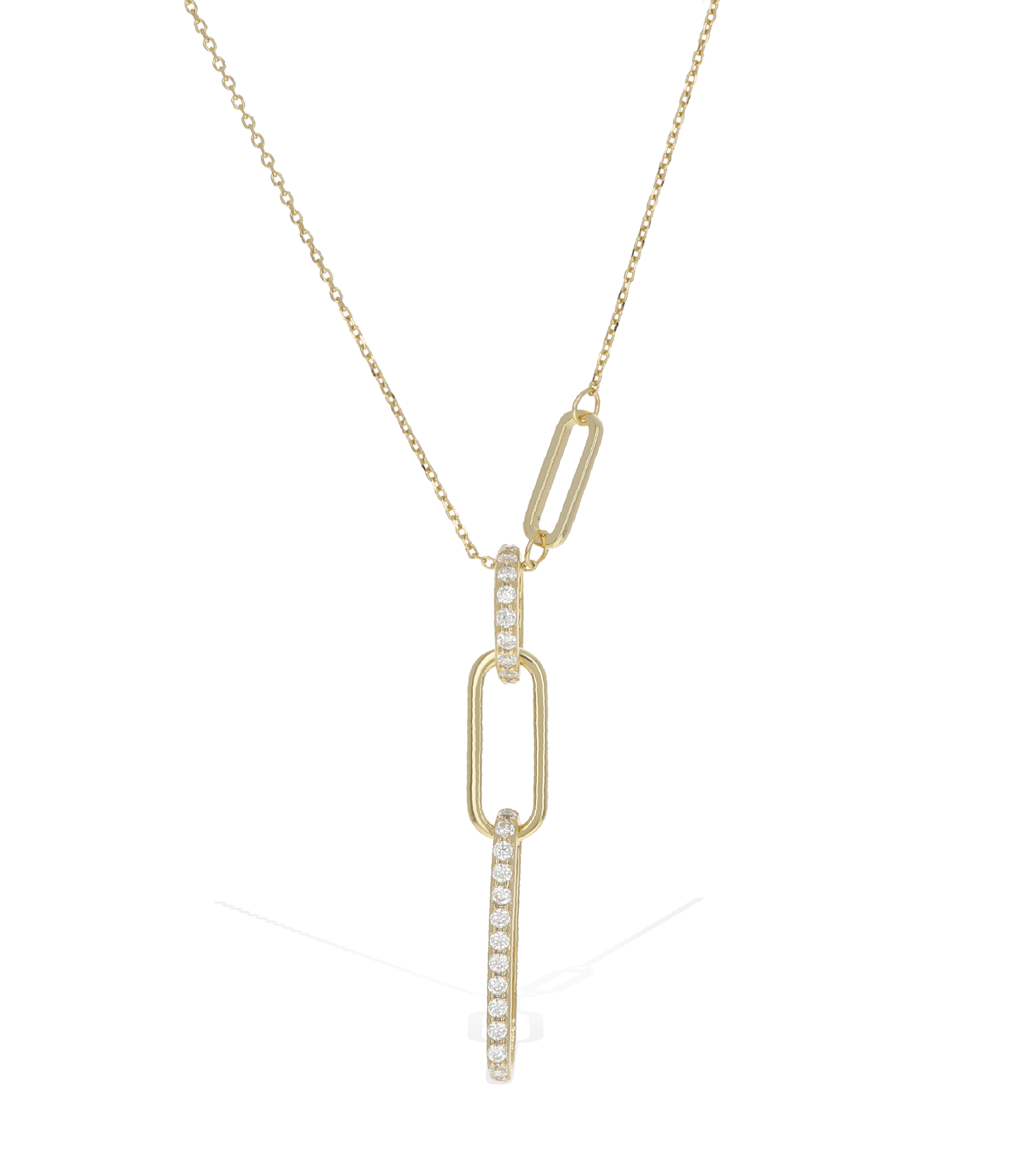 Modern Gold Open Oval CZ Link Necklace - Alexandra Marks Jewelry