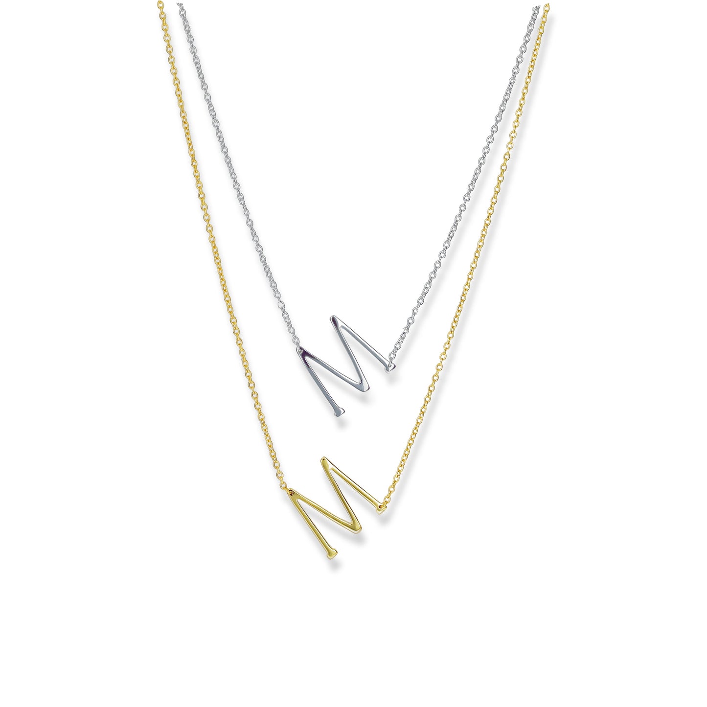 Letter M Initial Necklace in Silver & Gold from Alexandra Marks Jewelry