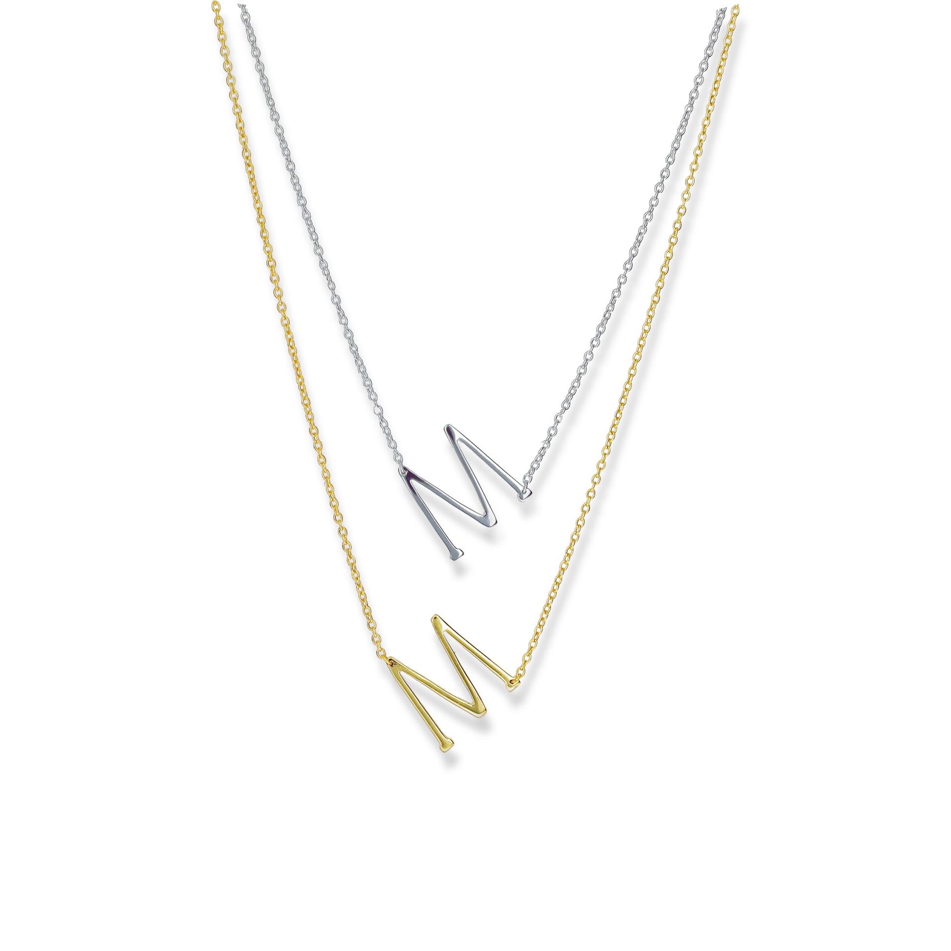 Letter M Initial Necklace in Silver & Gold from Alexandra Marks Jewelry