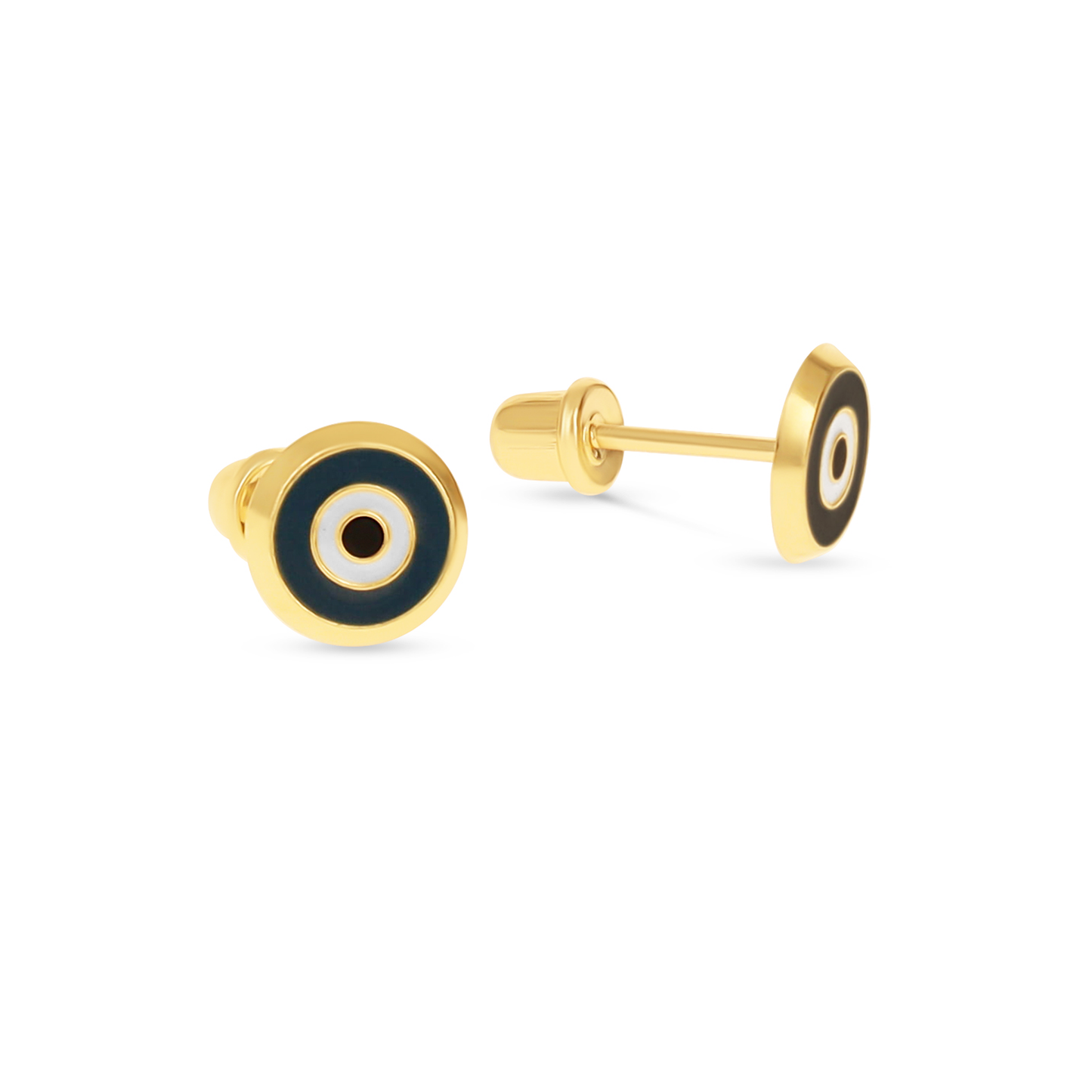 Round Evil Eye screw-back 14K Gold Stud Earrings | Alexandra Marks Jewelry