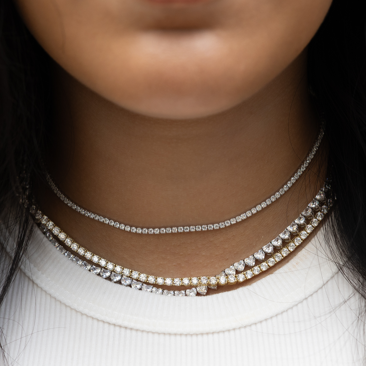 3mm Round CZ Tennis Necklace in Gold Plated Sterling Silver