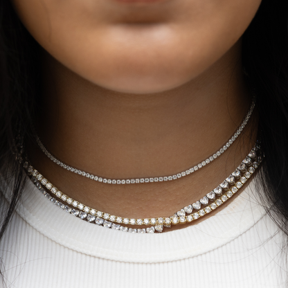 3mm Round CZ Tennis Necklace in Gold Plated Sterling Silver