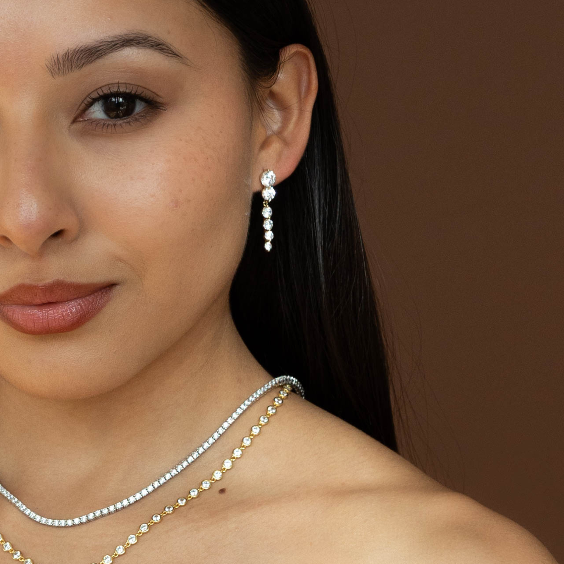 Round CZ Party Drop Earrings in Gold From Alexandra Marks Jewelry. 