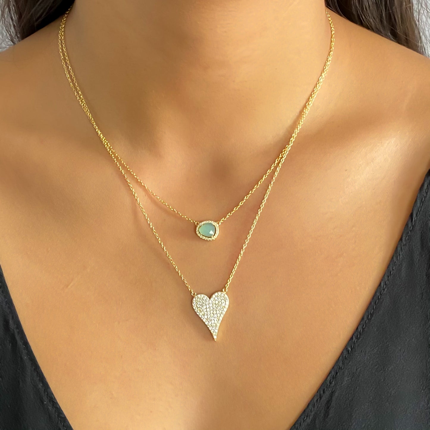 Gold Pointed Large Heart Necklace 