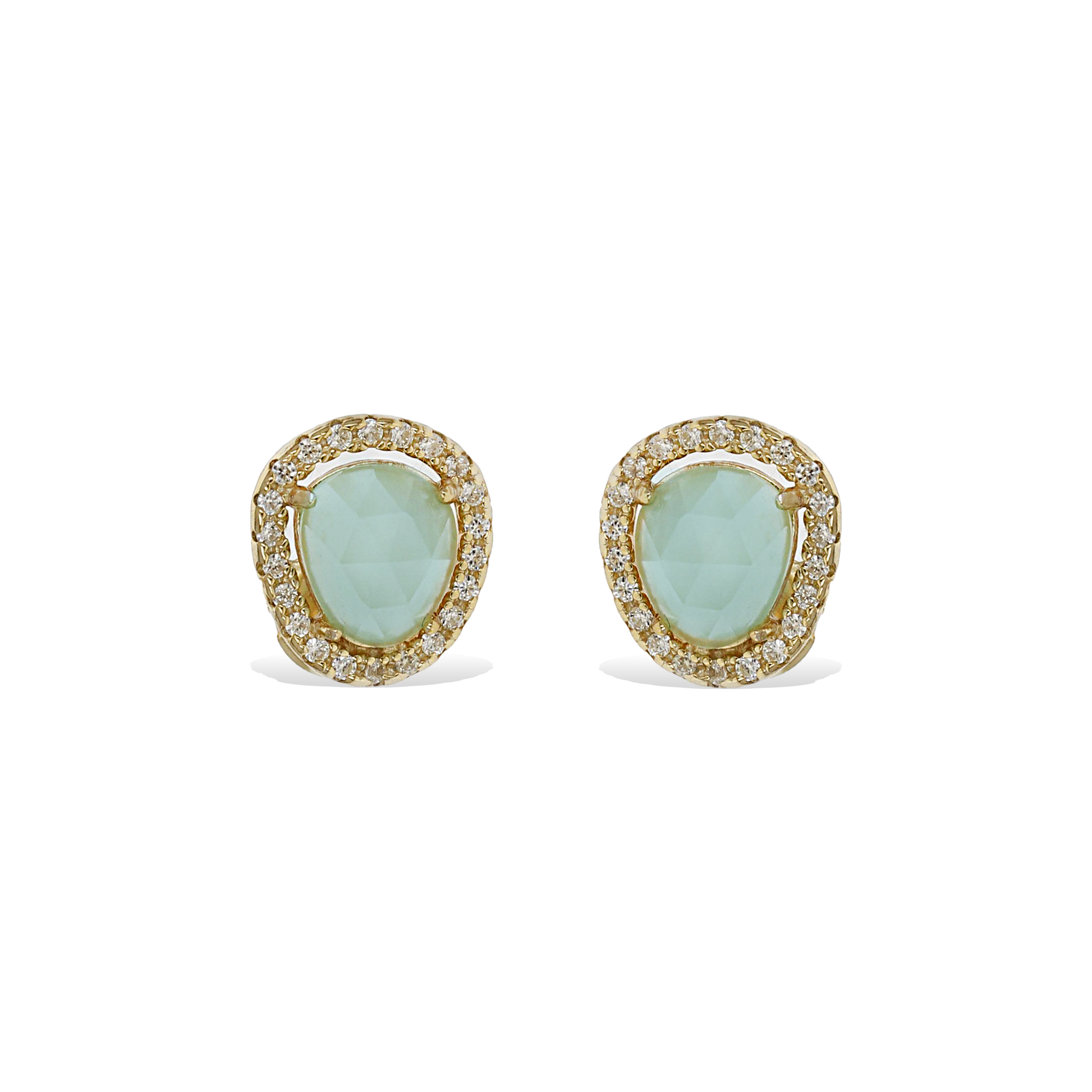 Freeform Aqua and Cubic Zirconia Gemstone Stud Earrings