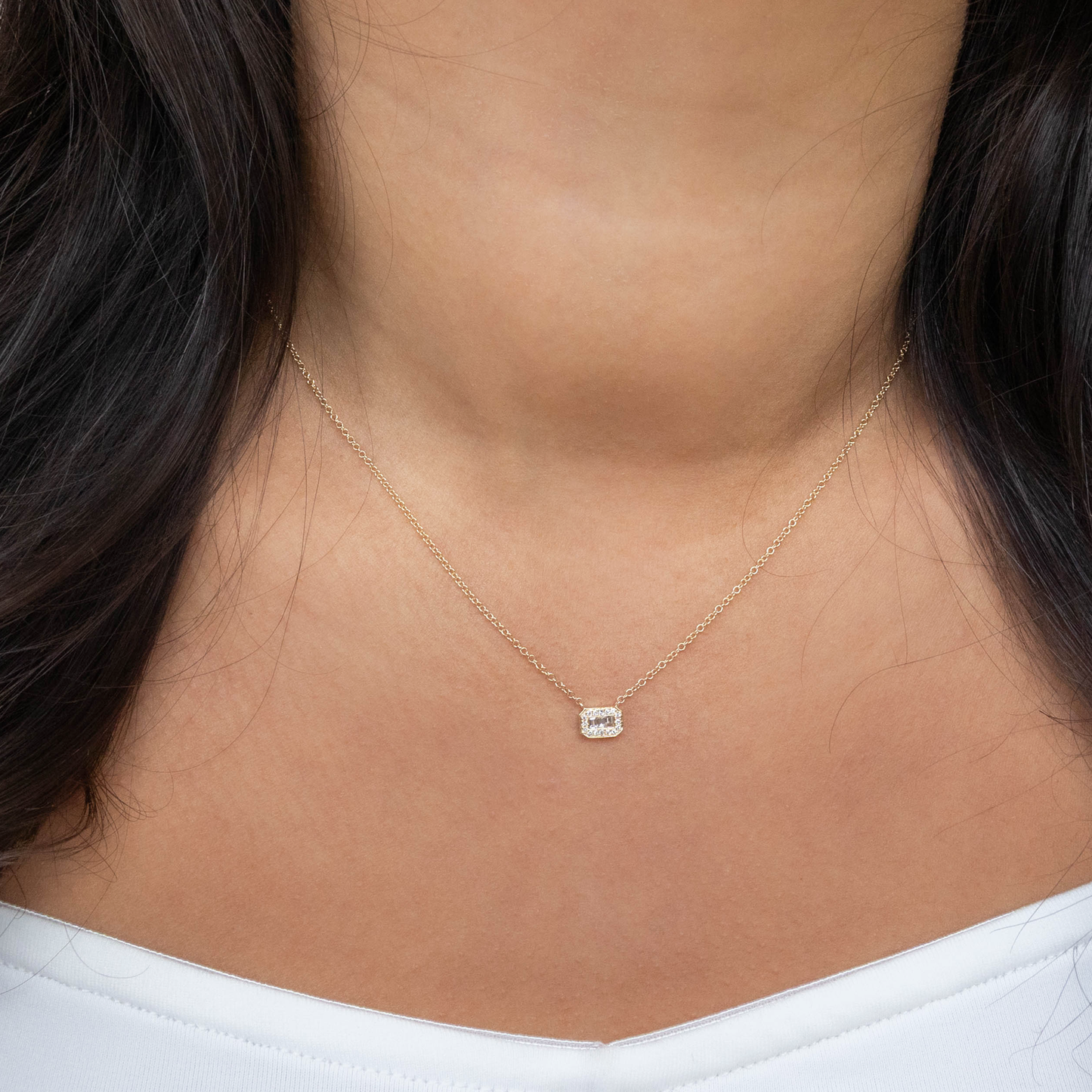 Classic Diamond Solitaire Halo Necklace In Yellow Gold.