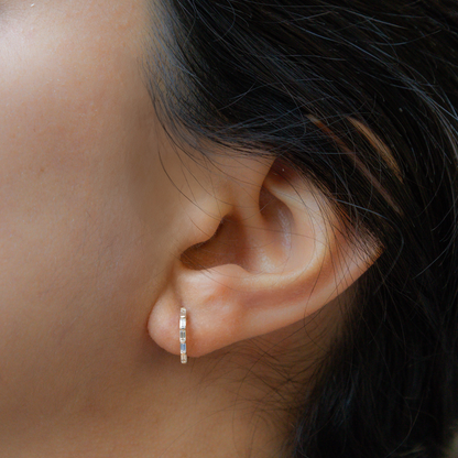 Baguette Diamond Hoop Earrings in Yellow Gold. 