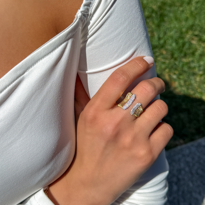 Gold Statement Ring with CZ Stones – Bold Openwork Design