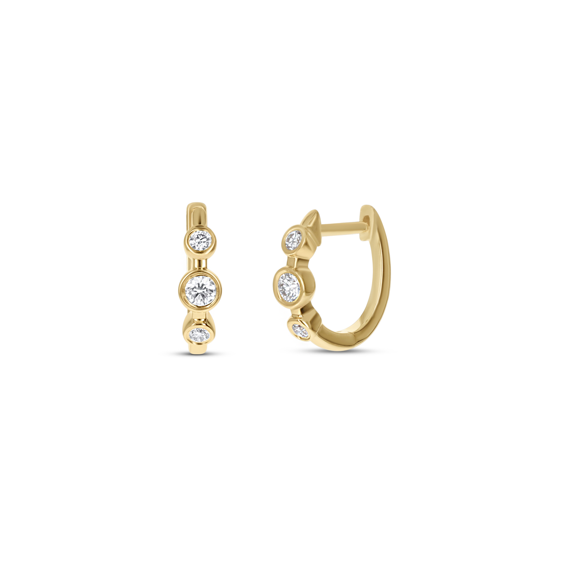 Dainty Bezel Set Diamond Huggie Hoop Earrings from Alexandra Marks Jewelry