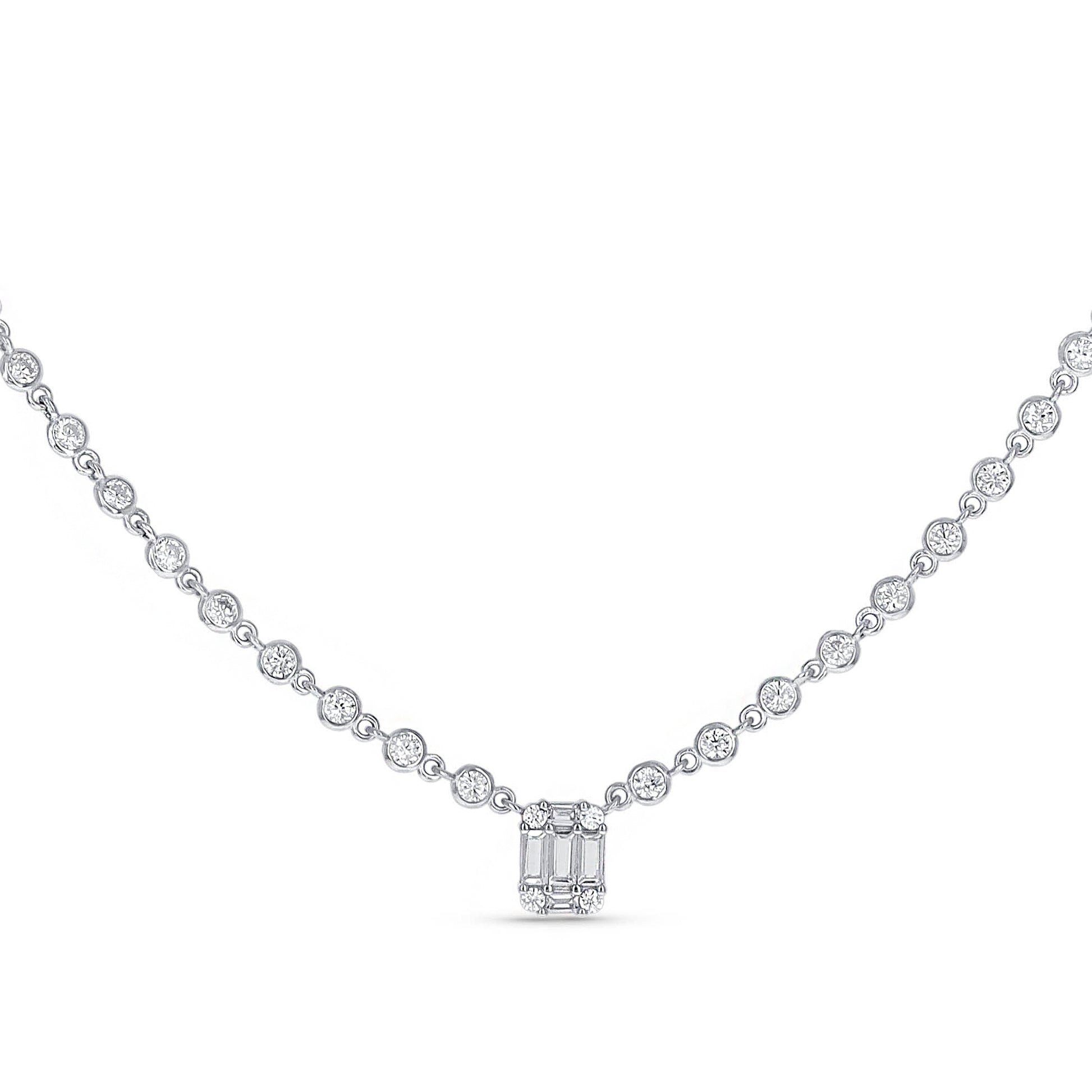 Mixed CZ Stone Silver Tennis Necklace 