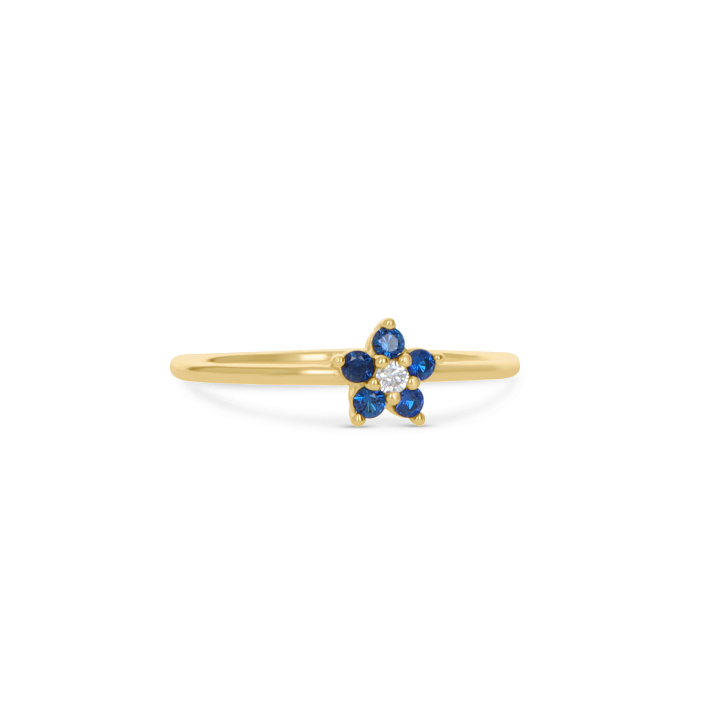 Petite Sapphire CZ Flower Ring in Gold From Alexandra Marks Jewelry. 