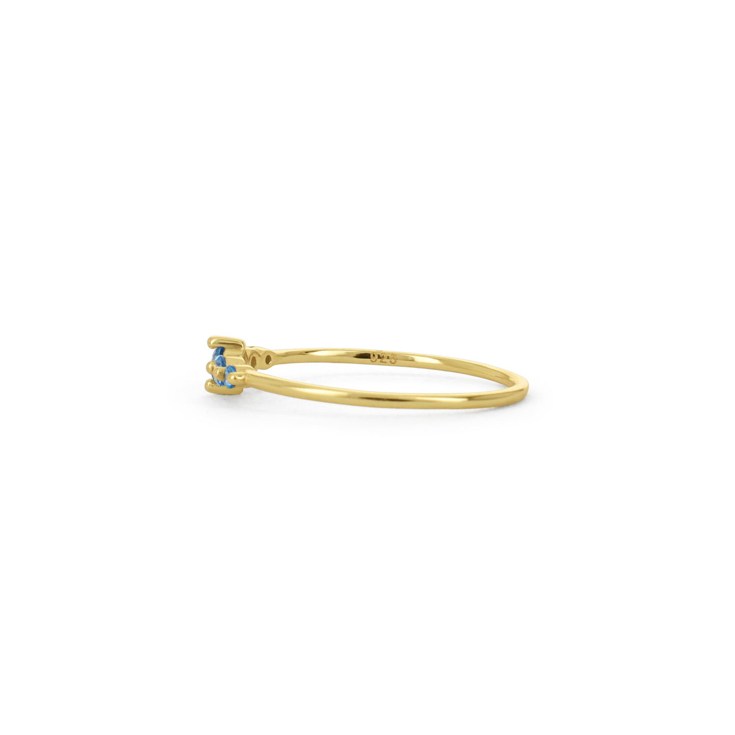 Delicate Gold Stacking Ring with blue cz stones. 