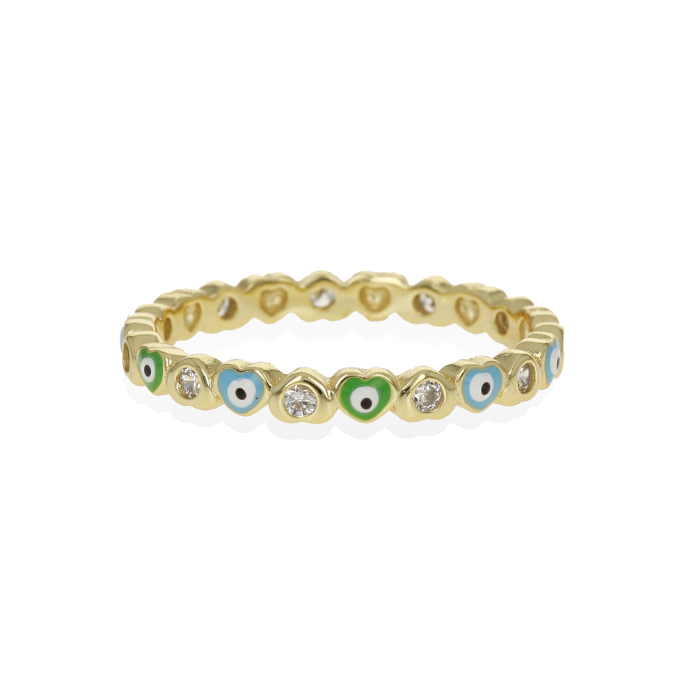 Blue & Green Evil Eye Heart Ring in Gold from Alexandra Marks Jewelry