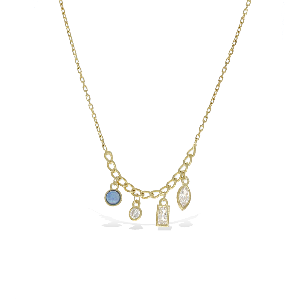
            
                Load image into Gallery viewer, Blue Opal and CZ Gold Charm Necklace from Alexandra Marks Jewelry
            
        