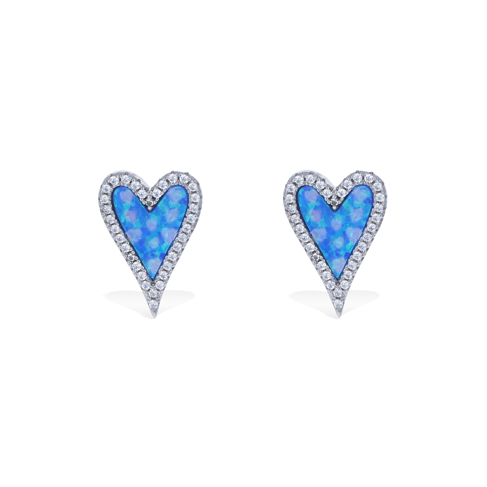 Blue Opal & CZ Halo Heart Stud Earrings in Sterling Silver | Alexandra Marks Jewelry