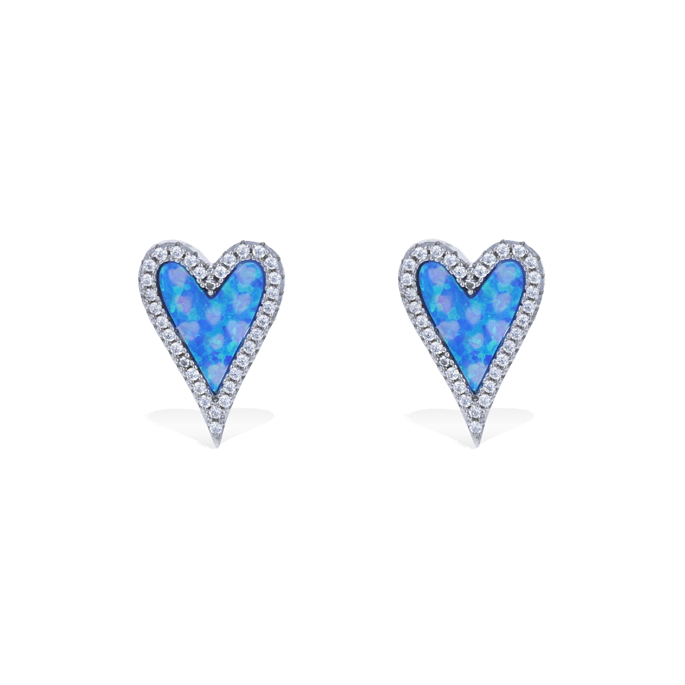 
            
                Load image into Gallery viewer, Blue Opal &amp;amp; CZ Halo Heart Stud Earrings in Sterling Silver | Alexandra Marks Jewelry
            
        