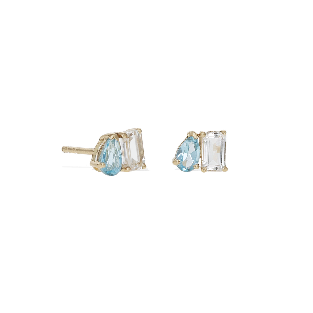 
            
                Load image into Gallery viewer, Blue &amp;amp; White Topaz gemstone earrings in 14k gold
            
        