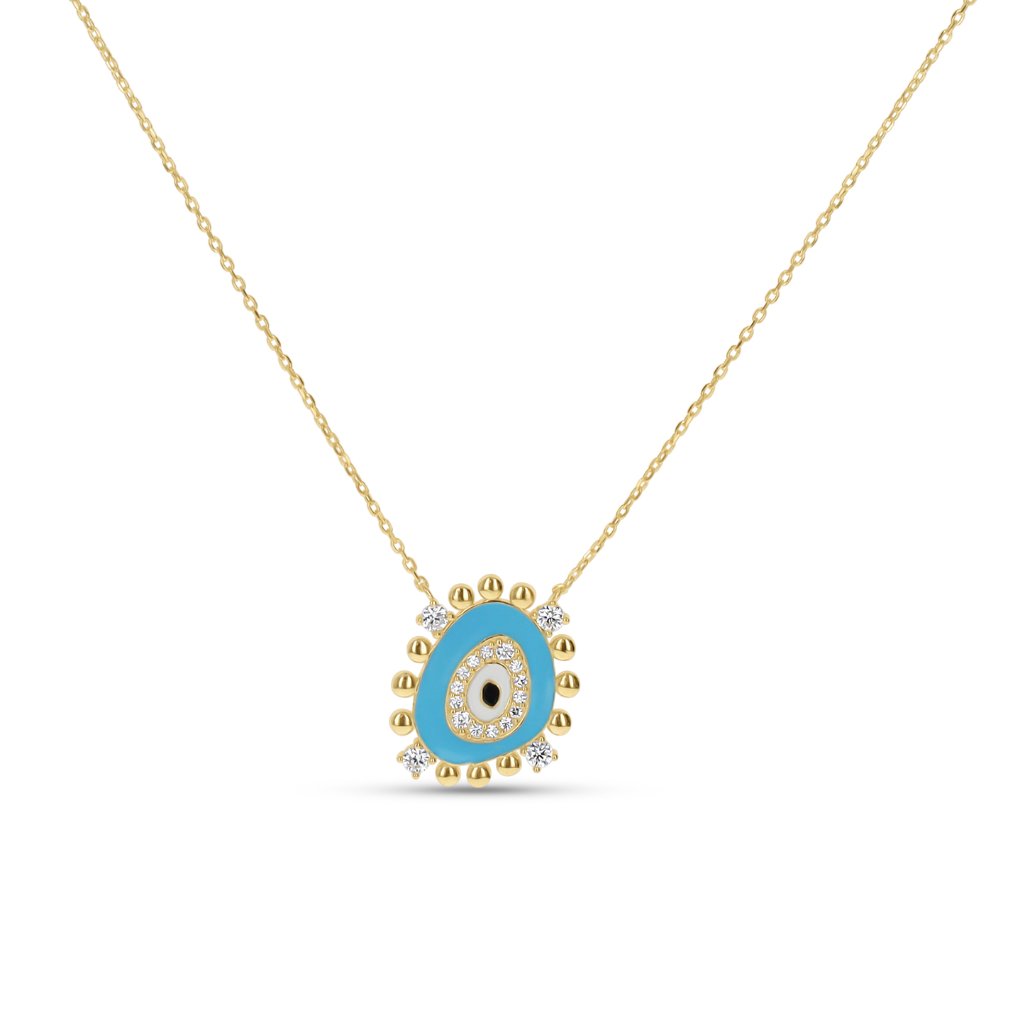 Gold Dainty Necklace With Blue Evil Eye Detail From Alexandra Marks Jewelry