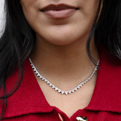 Diamond Like CZ Crystal Holiday Tennis Statement Necklace in Sterling Silver. 