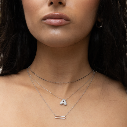 Bubble Letter A Initial Necklace In Sterling Silver From Alexandra Marks Jewelry. 
