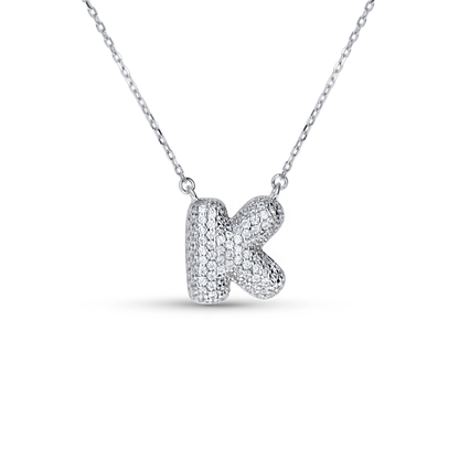 Silver Letter K Bubble Necklace with CZ Crystal Stones. 
