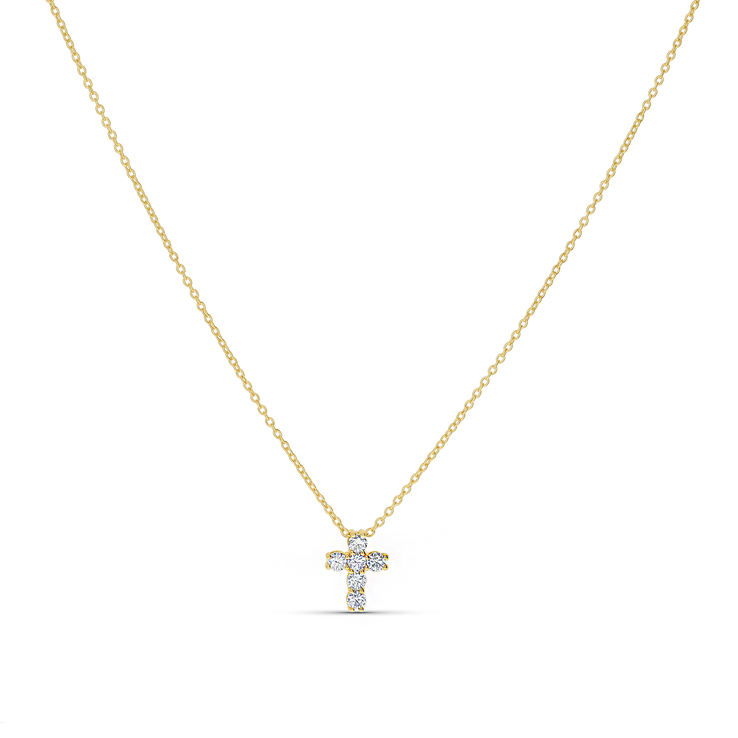 Gold Classic Diamond Like Cross Necklace from Alexandra Marks Jewelry. 