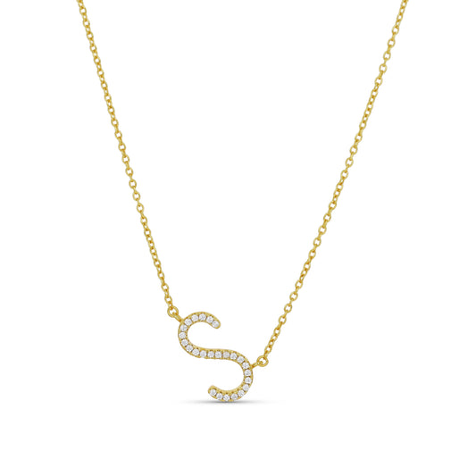 Letter S Initial Necklace in Gold | Alexandra Marks Jewelry