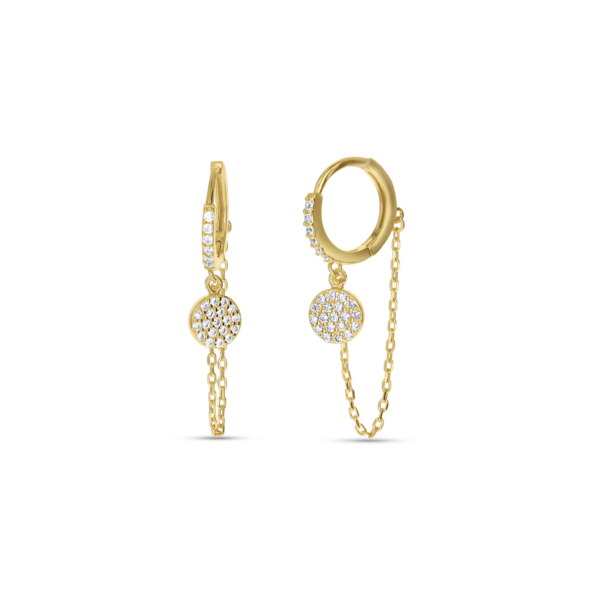 Gold Chain Drop Huggie Hoops from Alexandra Marks Jewelry. 