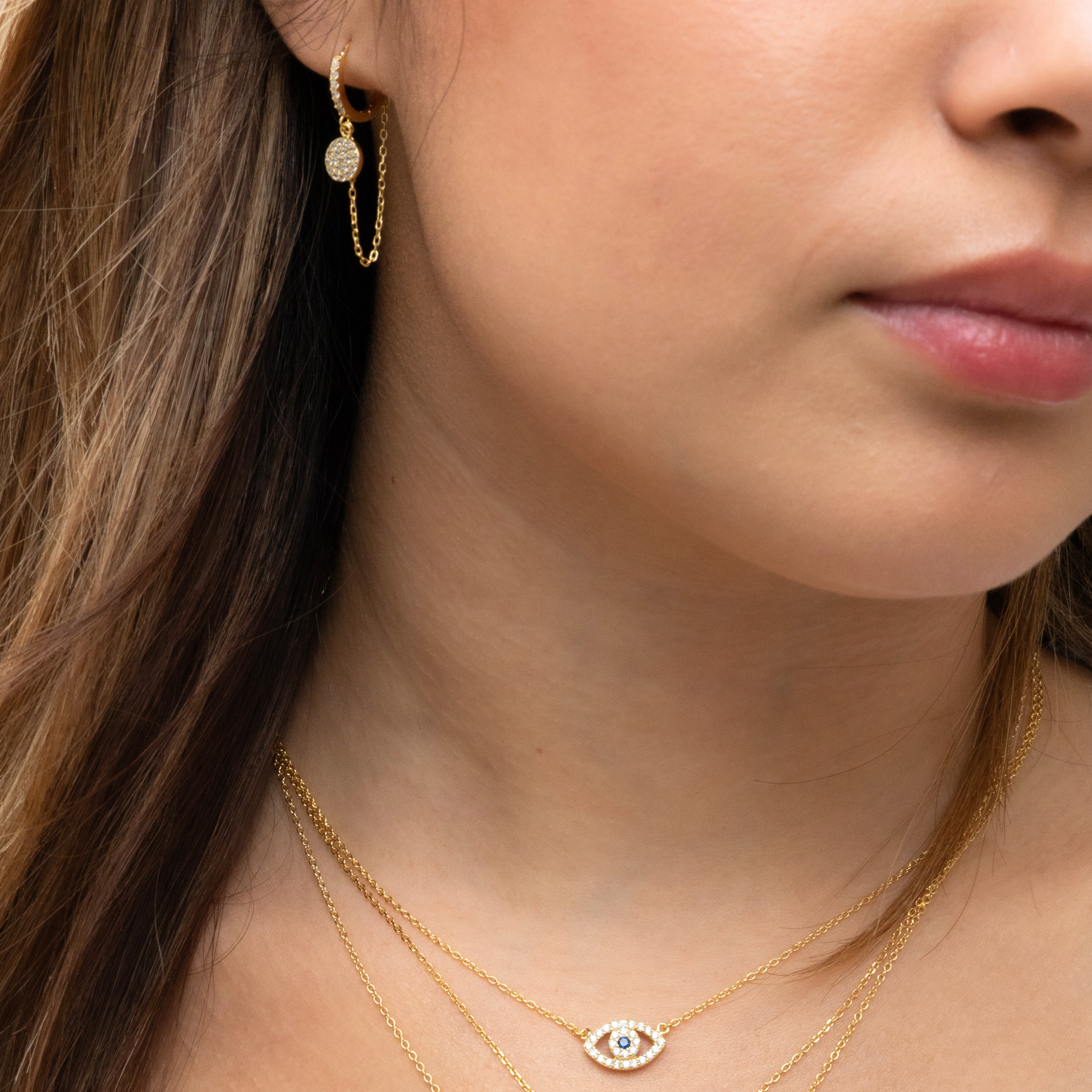 Chain & Disc Huggie Hoop Earrings 