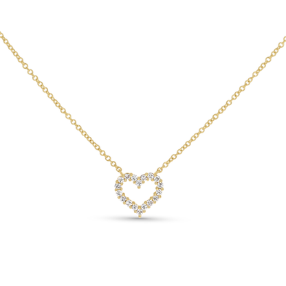 Large Diamond Open Heart Necklace in 14kt Yellow Gold From Alexandra Marks Jewelry. 