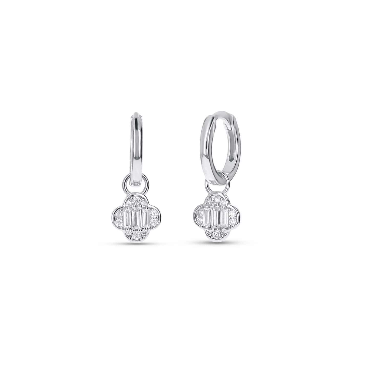 Classic Clover Charm Hoop Earrings in Silver from Alexandra Marks Jewelry. 
