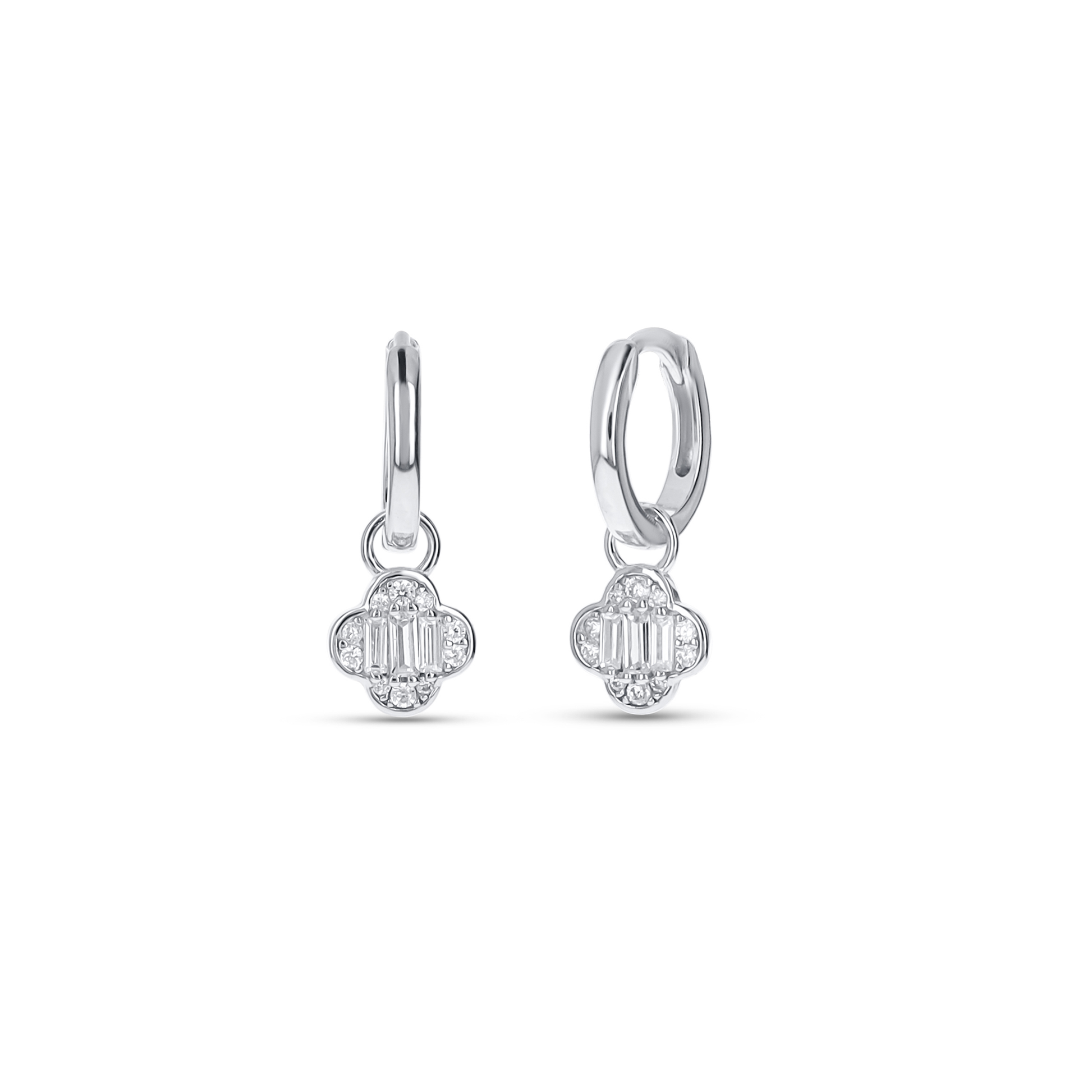 Classic Clover Charm Hoop Earrings in Silver from Alexandra Marks Jewelry. 