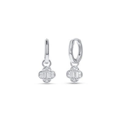 Classic Clover Charm Hoop Earrings in Silver from Alexandra Marks Jewelry. 