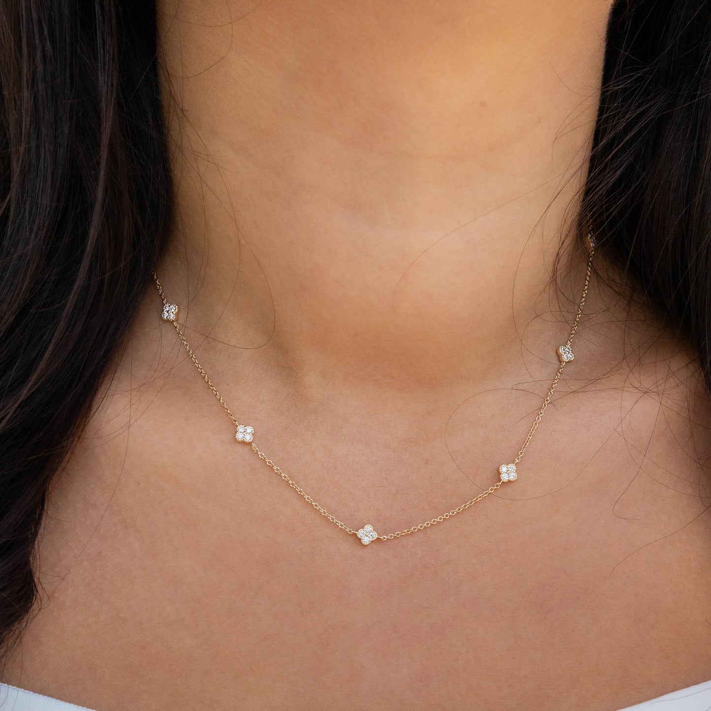 Clover diamond stations in gold from Alexandra Marks Jewelry