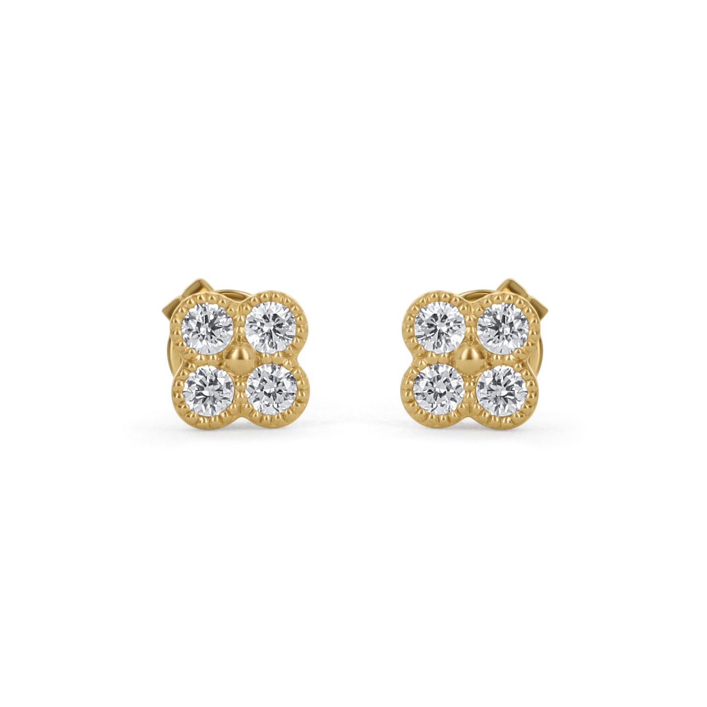 Diamond Clover Stud Earrings in 14kt Yellow Gold