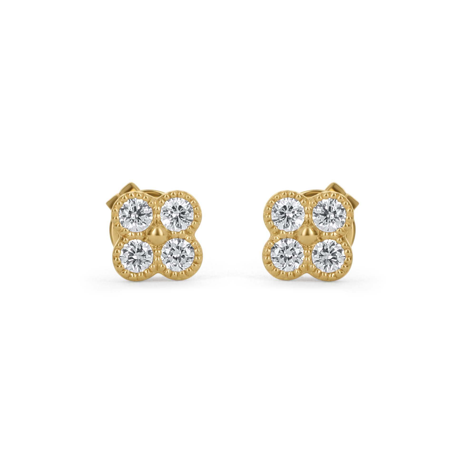 Diamond Clover Stud Earrings in 14kt Yellow Gold