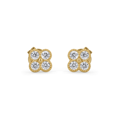 Diamond Clover Stud Earrings in 14kt Yellow Gold