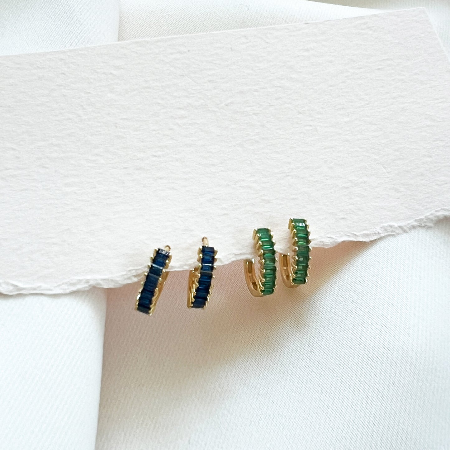 Blue & Green Small Gold Huggie Hoop Earrings from Alexandra Marks Jewelry