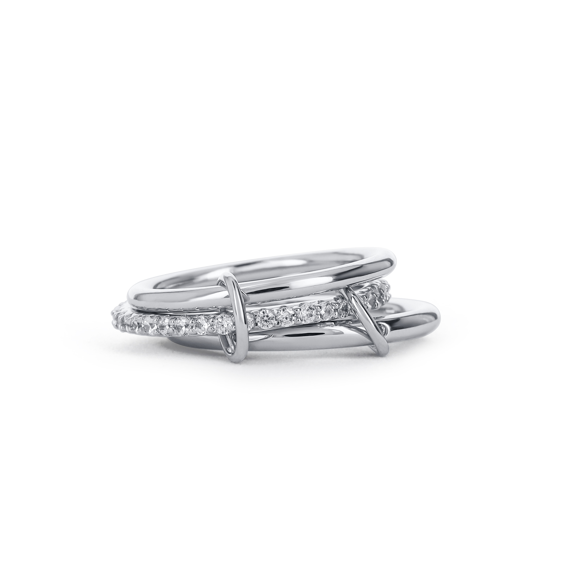 Plain and pave' cubic zirconia connected ring in silver from Alexandra marks Jewelry