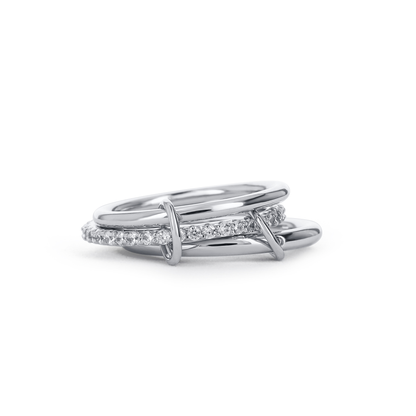 Plain and pave' cubic zirconia connected ring in silver from Alexandra marks Jewelry