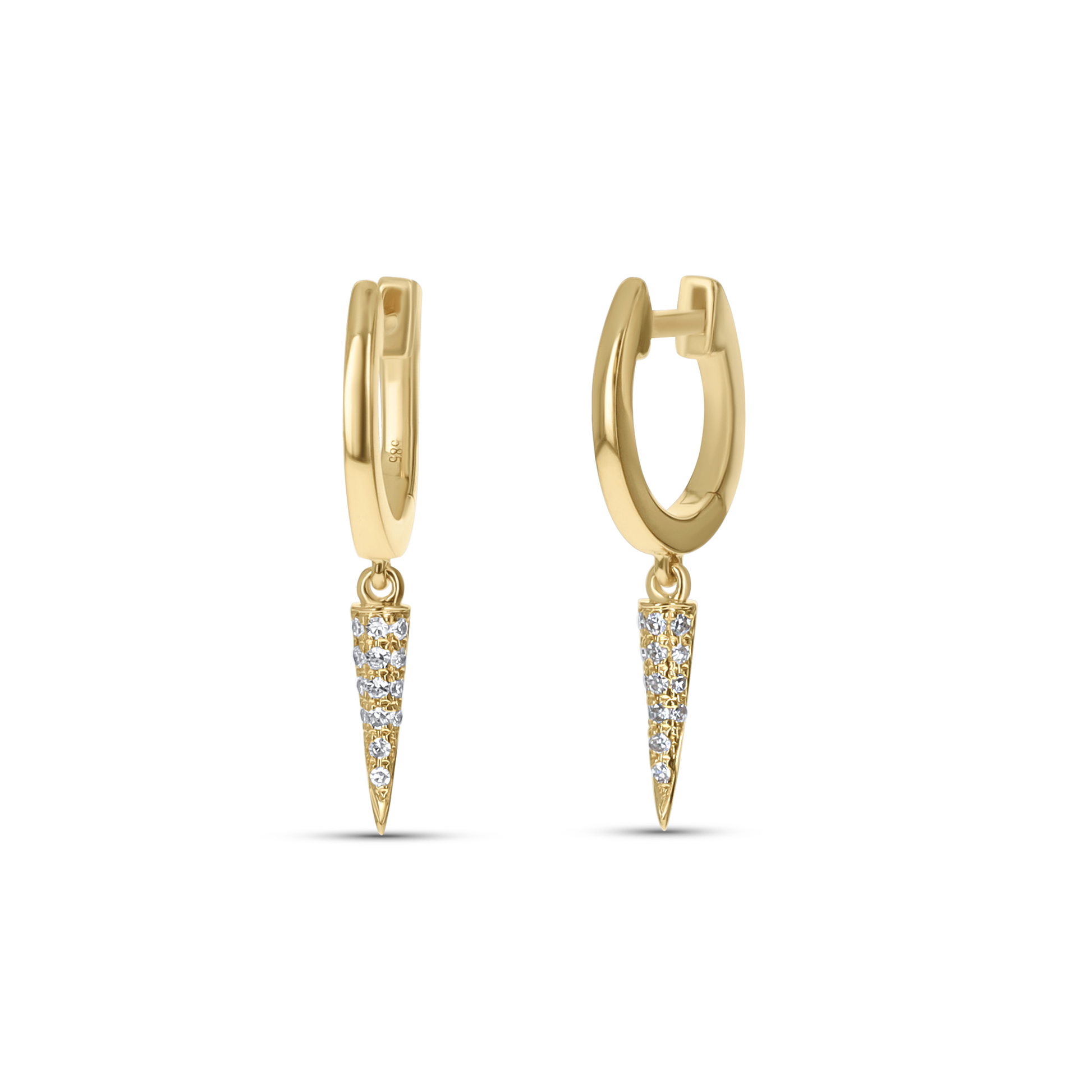 Drop Charm Huggie Hoop Earrings in 14kt Yellow Gold from Alexandra Marks Jewelry