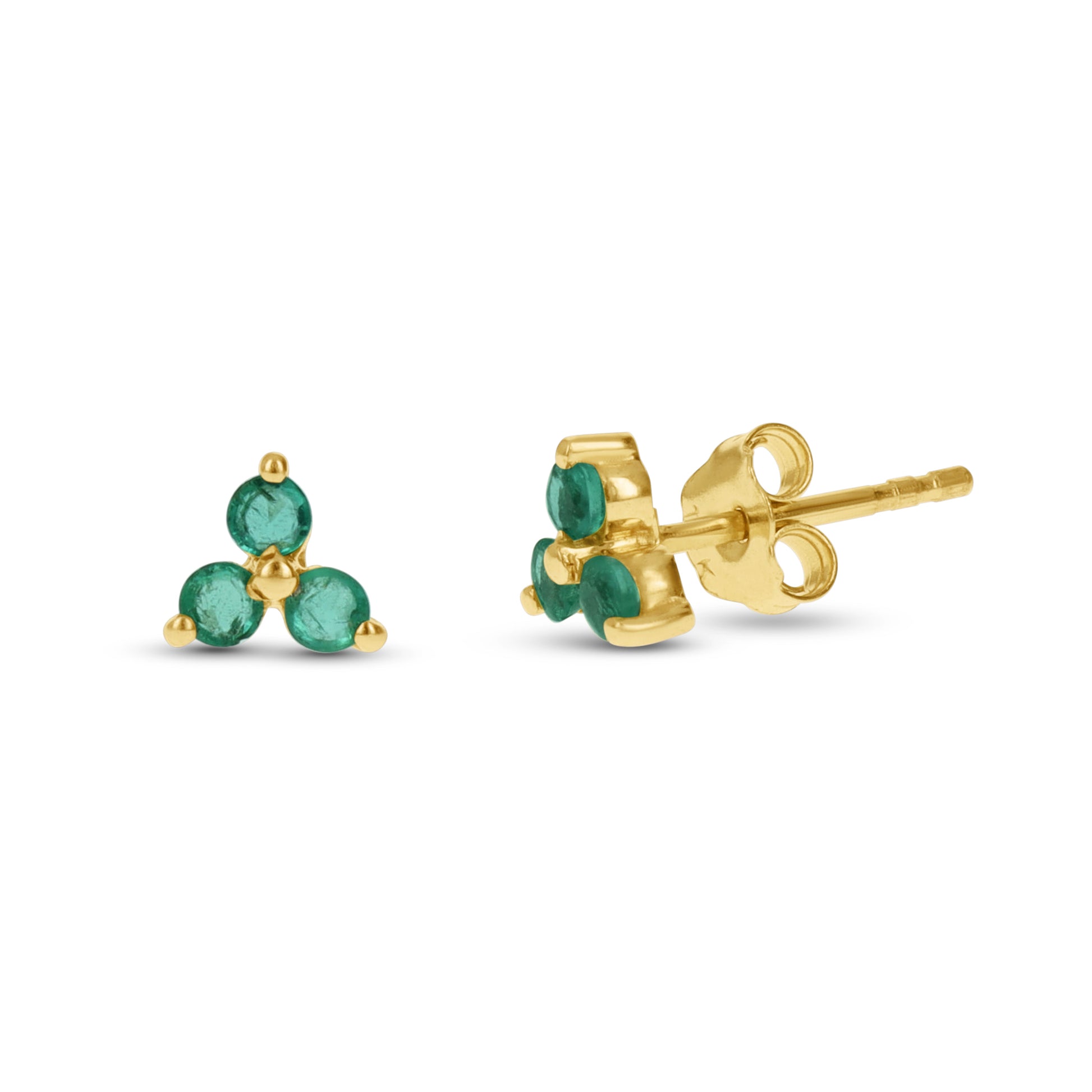 Dainty Emerald Gemstone Stud Earrings in 14kt Yellow Gold
