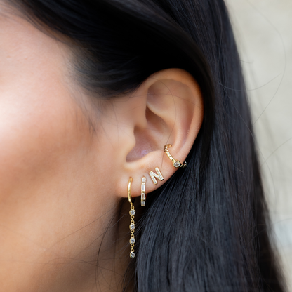 Chain Link Drop Earrings with a gold earring stack from Alexandra Marks Jewelry. 