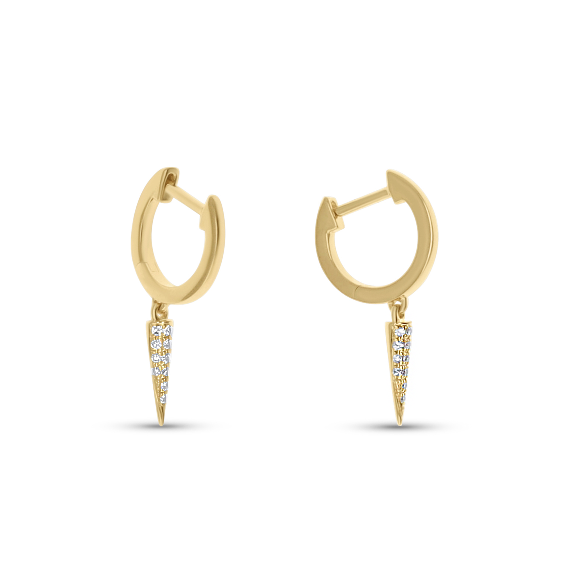 Gold hoop earrings with spike designs on a white background