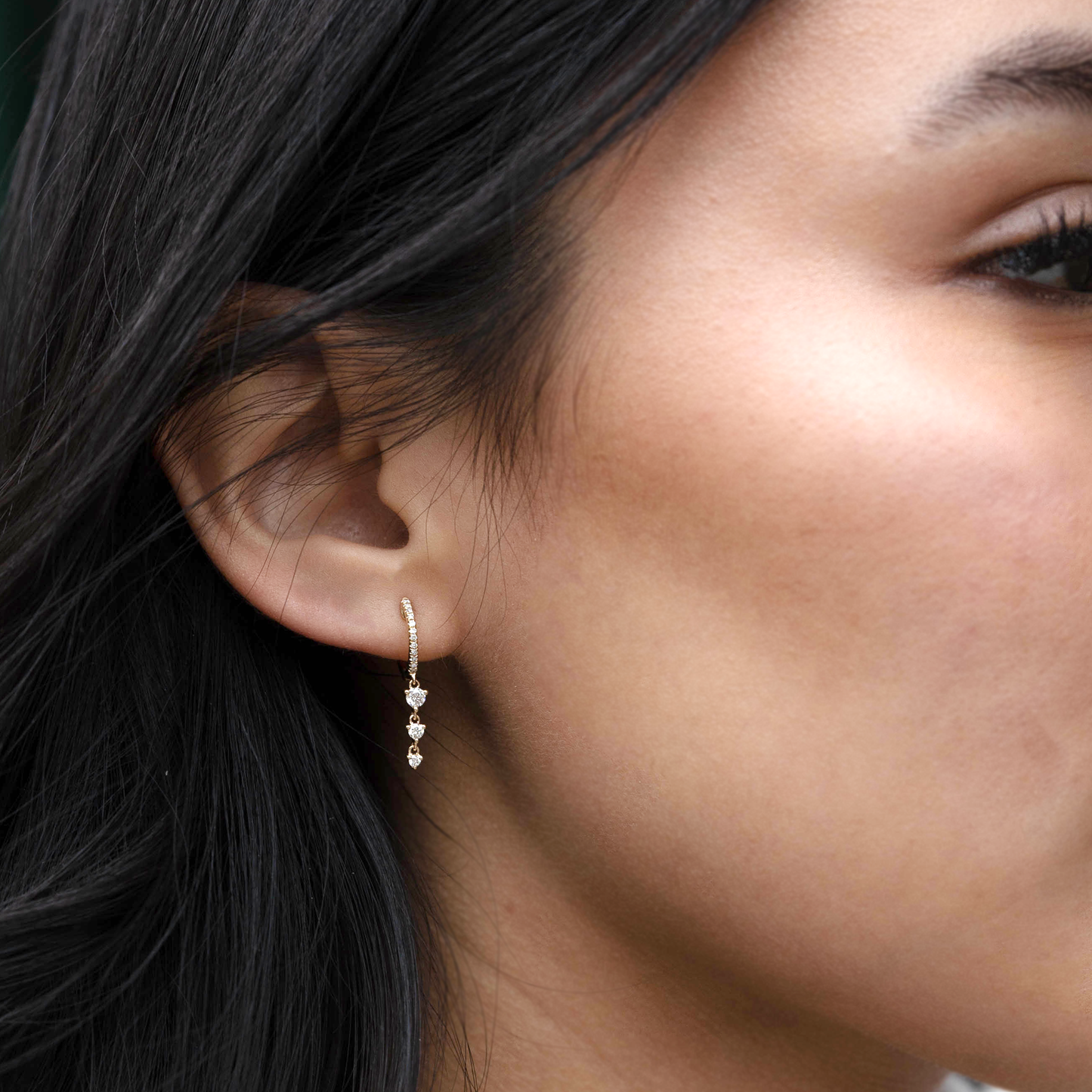 Triple Diamond Drop Charm Hoop Earrings From Alexandra Marks Jewelry