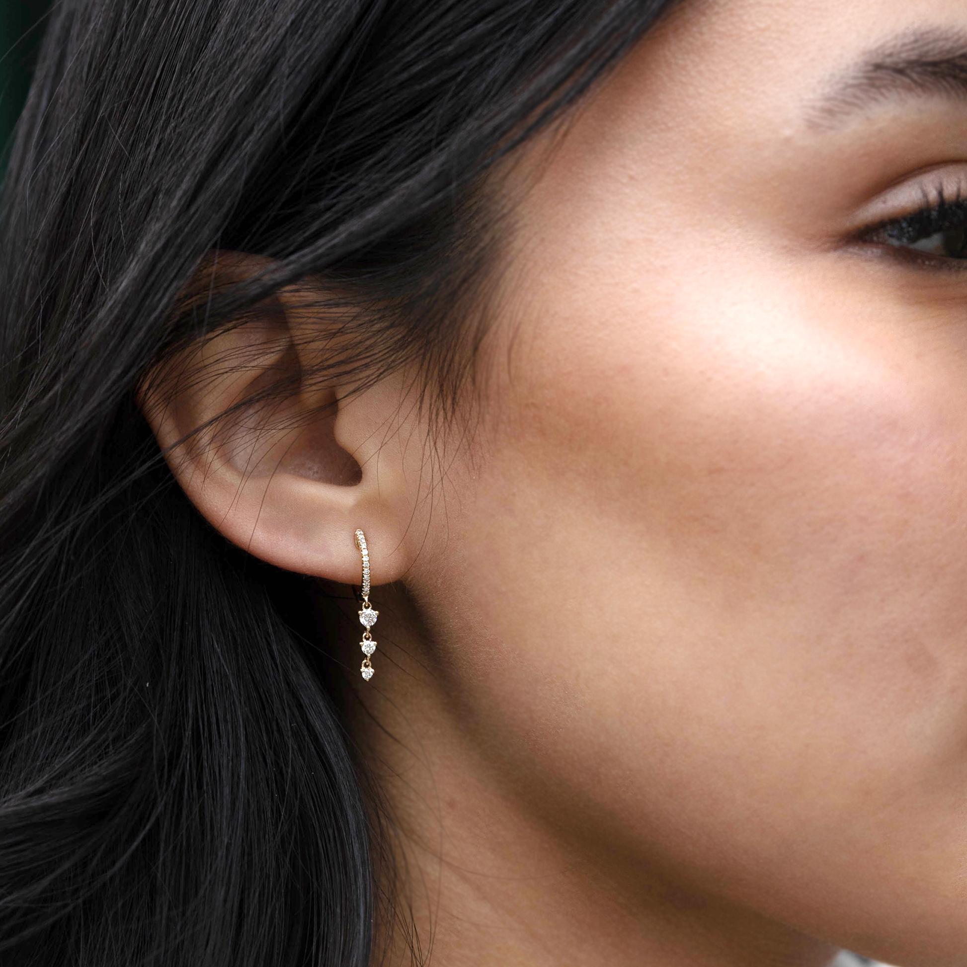 Triple Diamond Drop Charm Hoop Earrings From Alexandra Marks Jewelry