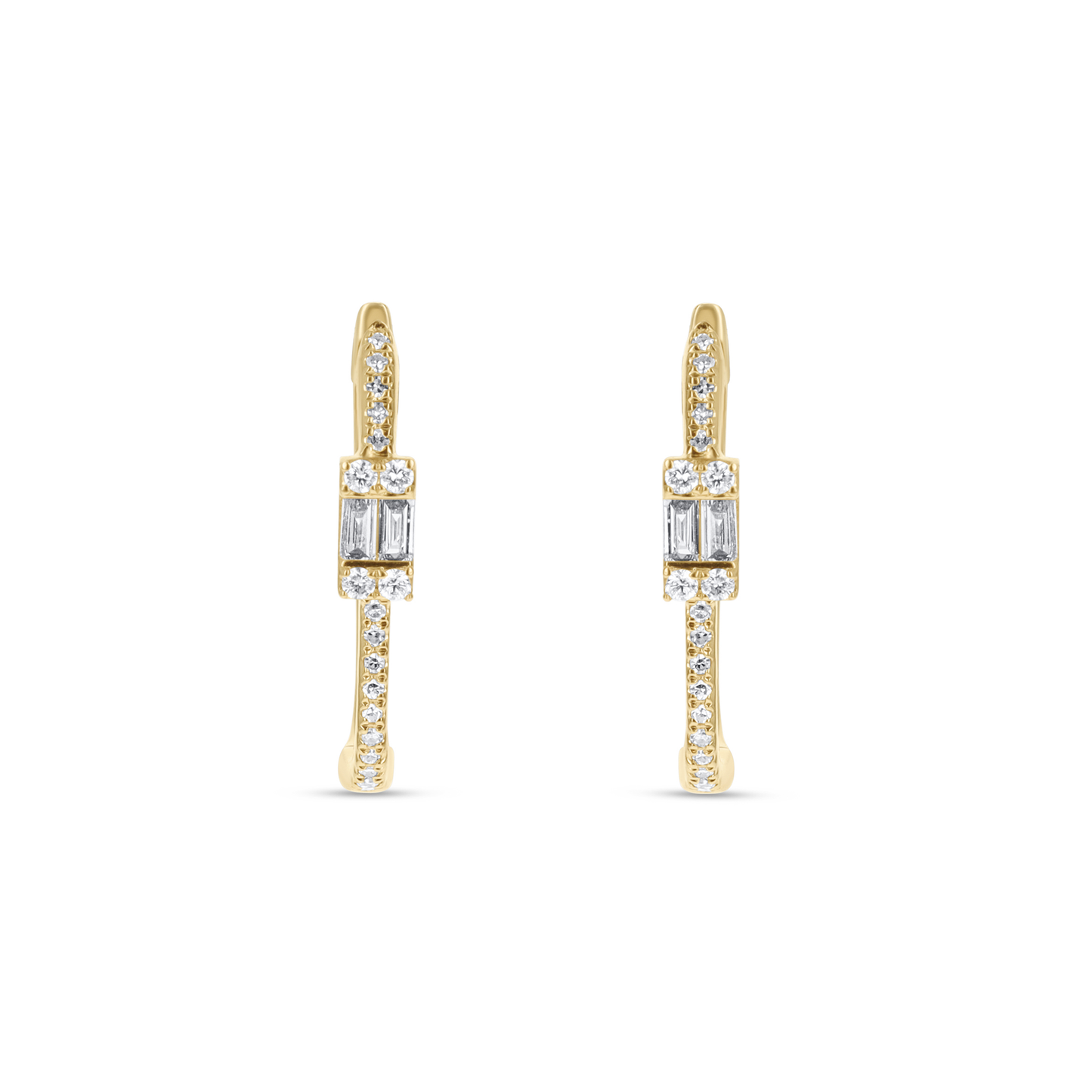 Diamond Baguette Mixed Hoop Earrings in Gold