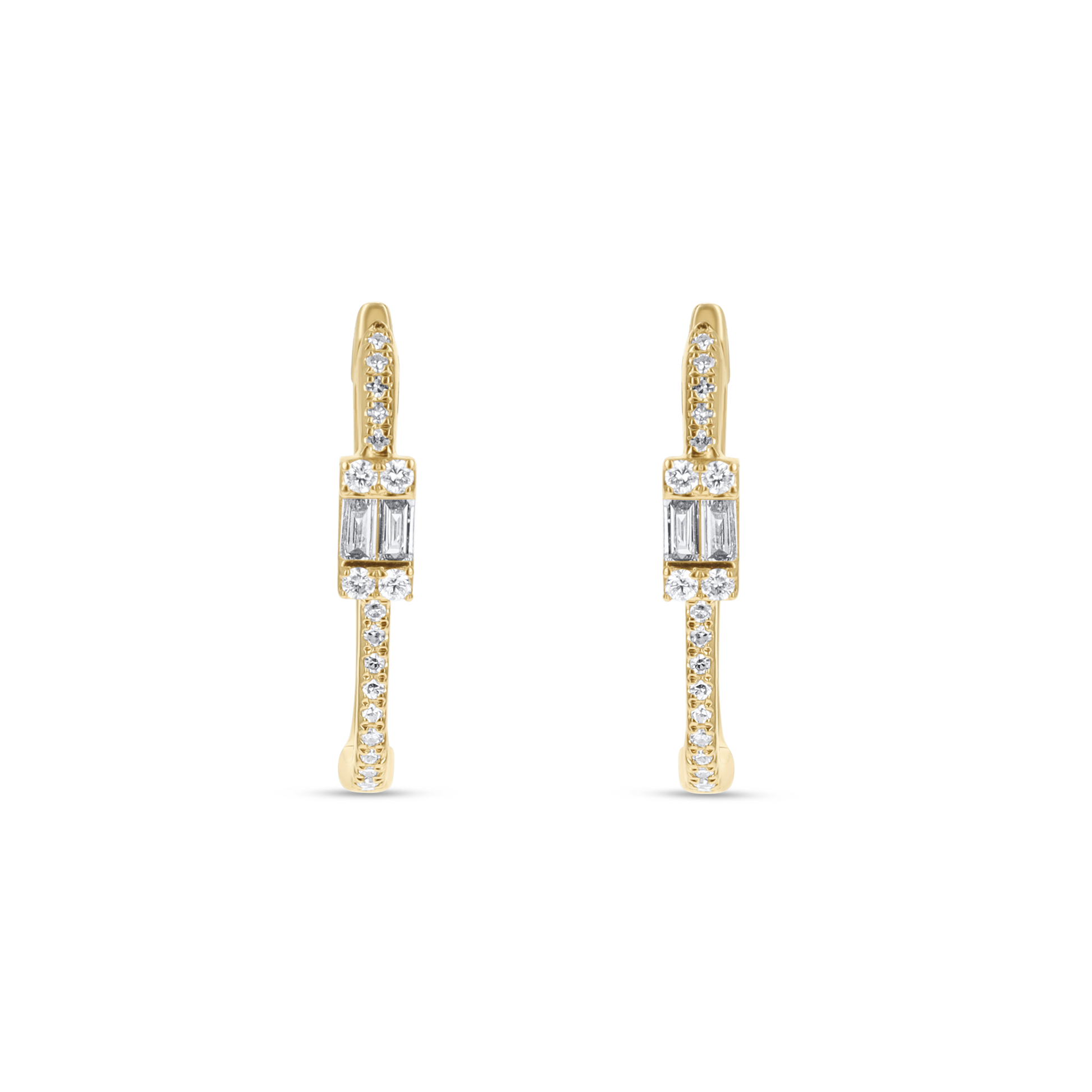 Diamond Baguette Mixed Hoop Earrings in Gold